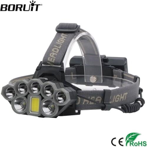 BORUiT K71 T6 XPE COB LED HeadLamp 5000LM 6-Mode Waterproof Headlight Rechargeable 18650 Battery Head Torch for Camping Hunting