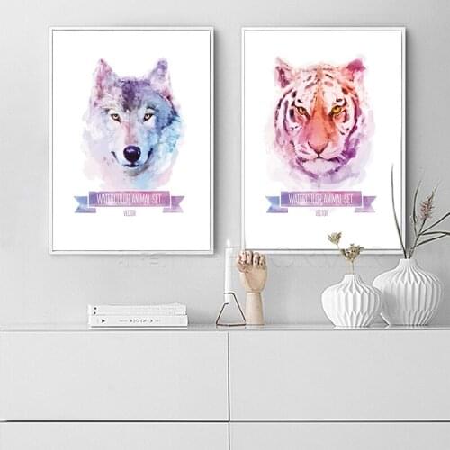 Wall Art Dog Wolf Tiger Animals Watercolor Design Posters Canvas Painting Cafe Shop Home Decor On Canvas Concise Print Artworks