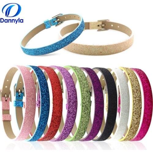 Wholesale 10pcs/lot Mix Color 8mm Glint PU Leather Bracelet Fit Slider Charms/letter LSBR05