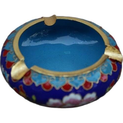 Beijing China wind technology gift fetal copper filigree Enamel Cloisonne ashtray office Home Furnishing blue
