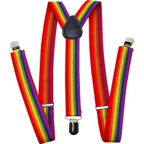 Women Men Gift Fashion Elastic Adjustable Anti-drop 1.4 In Width Y Back 3 Clips Pants Braces Accessories Rainbow Suspenders