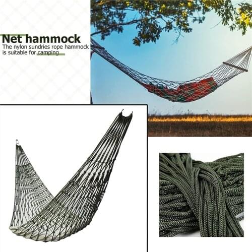 Portable Outdoor Camping Hammocks Comfortable Hanging Nylon Mesh Rope Hammocks Outdoor Camping Hanging Bed Sleeping Swing