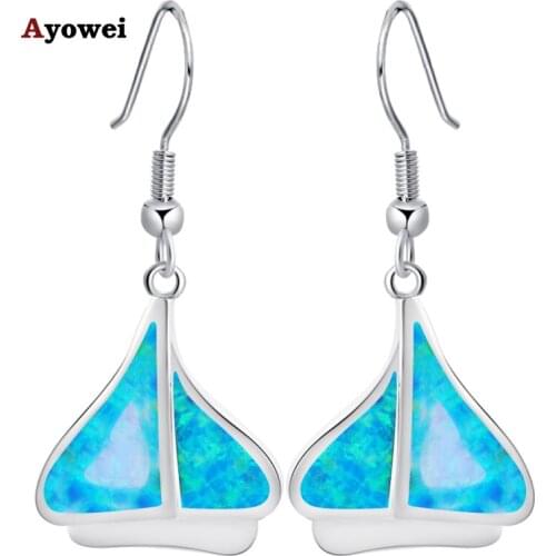Hot selling online Wholesale Retail Blue Fire Opal Silver Stamped Dangle Earrings Fashion Jewelry Opal Jewelry OE149A