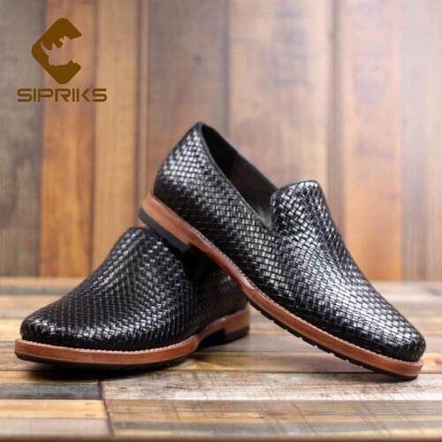 SIPRIKS Italian Handmade Mens Goodyear Welted Shoes Woven Slip On Shoe Imported France Calf Leather Gents Suits Social Wedding