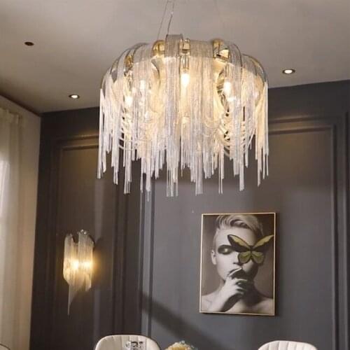 Nordic New tassel chain chandelier luxury hanging light suspension luminaire Chrome metel chandelier For Living Room Restaurant