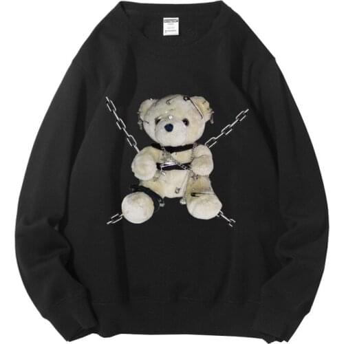 Autumn And Winter Mens Sweatshirt Chain Bear Printed Thick Warm Pullover Man Clothing 3xl Crew Neck Mens Hip Hop Coat