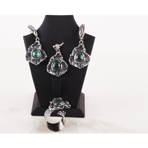 UM US JEWELRY Emerald Cubic Zirconia 925 Sterling Silver Triple Set