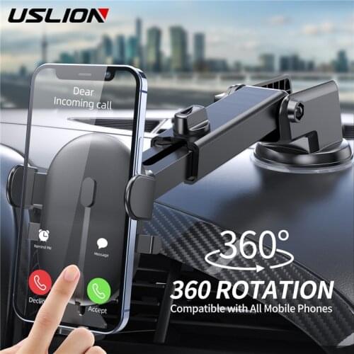 USLION Car Sucker Phone Holder Air Vent Mobile Phone Holder Stand in Car 360° Rotation GPS Mount Support For iPhone 12 Pro Max
