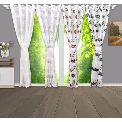 Tower Embroidery Curtain With Doris Yarn Fabric Tulle Fabric for Curtain Door and Bed Room With Plant Design