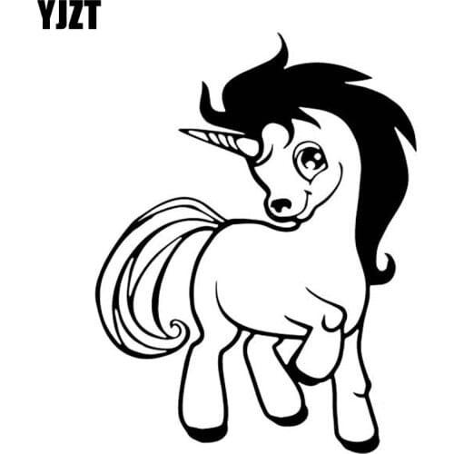 YJZT 12.9CM*16.9CM Unicorn Cartoon Car Sticker Decoration Bumper Accessories Vinyl Decal Black/Silver C4-1797