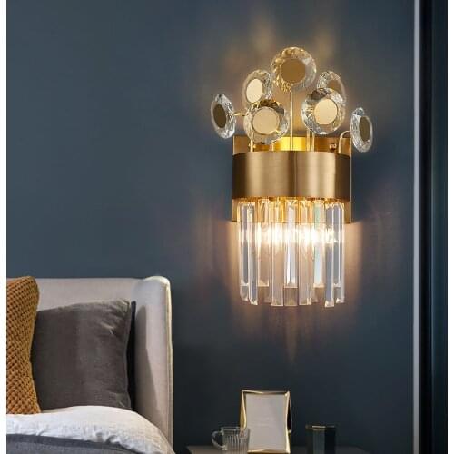 Modern Bedside Gold Crystal Wall Lamp For Bedroom Living Room Decoration Home Lighting Luxury LED Crystals Sconce Lights Fixture