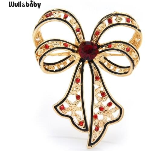 Wuli&baby Multicolor Crystal Bowknot Brooches Coat Sweater Pins For Women 2021 Christmas Jewelry Gift
