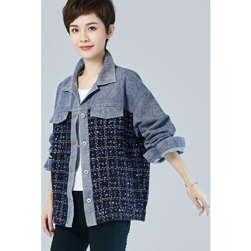 Spring Autumn Long-sleeved Jacket Denim European American Style Stitching Lapel Short Coat Women 321650