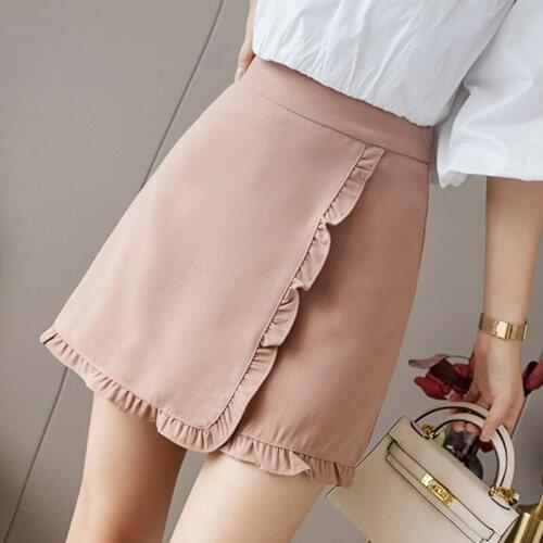 New Fashion Ruffles High-waisted Skirt Womens Korean Style All-match A-Line Mini Bag Hip Skirts Summer Solid Womens Clothing