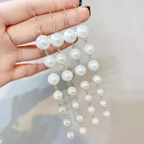 2021 New Trend Simulated Pearl Womens Long Earrings White Round Pearl Wedding Pendant Earrings Korean Fashion Jewelry Earrings