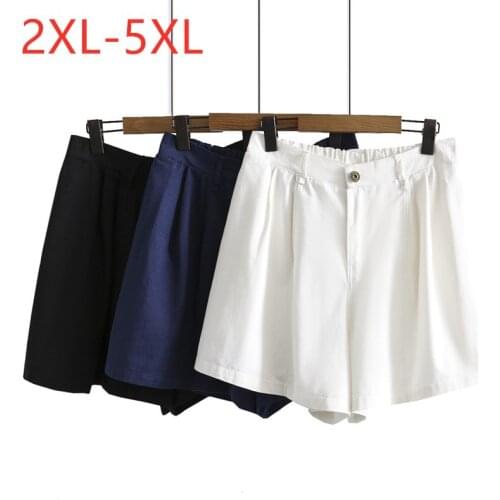 New 2021 Ladies Summer Plus Size Shorts For Women Large Loose Cotton White Blue Wide Leg Pocket Shorts 2XL 3XL 4XL 5XL