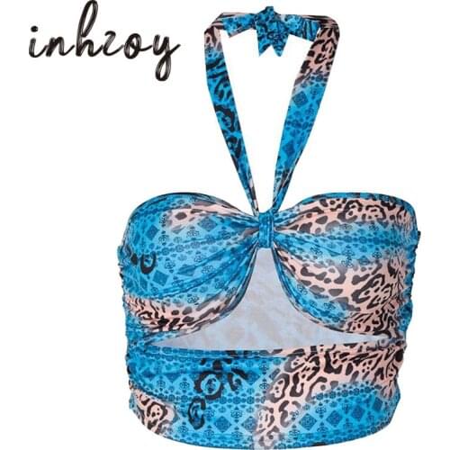 Sexy Hollow Out Halter Tops for Women Summer Fashion Camouflage Print Bandage Vest Y2K Crop Top Punk Grunge Fairy Rave Clubwear