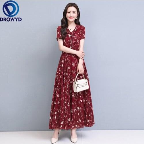2021 Summer Boho Beach Maxi Dress for Women Fashion V-neck Short Sleeve Flower Printed Dress Elegant Long Chiffon Party Vestidos