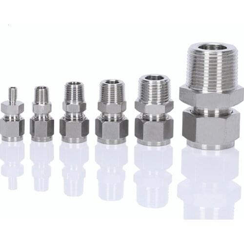 1 pcs 1/8" 1/4" 3/8" 1/2" NPT BSPT Male Thread x Inch Tube OD Pneumatic Kitchen Pipe Compression Plug Connector Fitting SUS 304