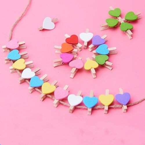 100pcs Hearts on 30mm Natural Pegs Wood Clothespins Paperclips For Wedding Christmas Decorations Gift Wrapping Scrapbooking