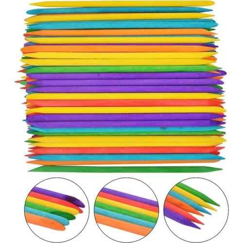 100PCS New Colorful Wood Sticks for Cuticle Pusher Cuticle Remove Tool Forks Nail Salon Supplies and Tools Nail Brush Set