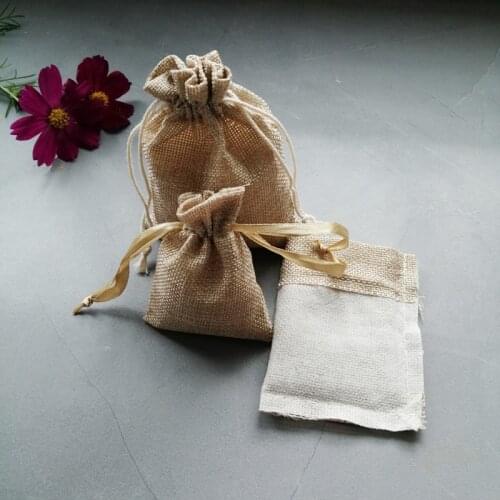 50pcs Ribbon/Cotton Jute Bag Jewelry Packaging Bag Sacks Display Bags Sachet Gift Storage Drawstring Bags Jewlery Boxes Display