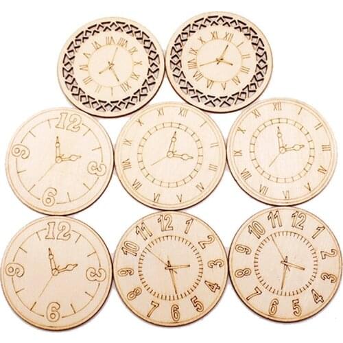 8Pcs Wooden Circles Round Wooden Clock Pattern Cutouts Chips DIY Crafts Projects Home Party Decorations Accessories Wall Sticker