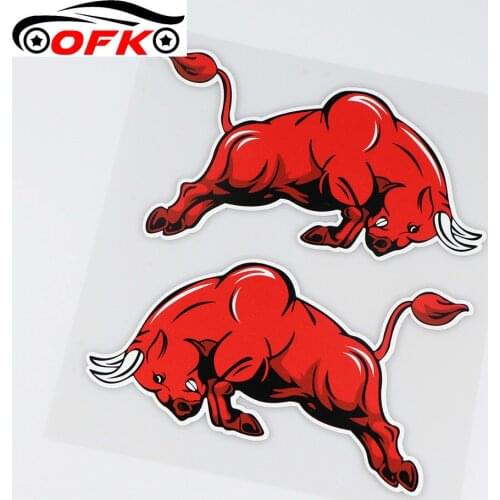 Car Sticker Bull Red Jumps Rearview Mirror Decals Personality Cartoon Personality Creativity Waterproof PVC,16cmX18cm