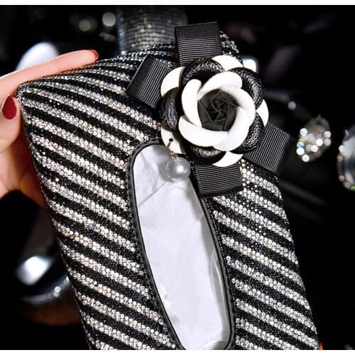 Car Luxury Diamond Car Tissue Paper Box Leather Crystal Block-type Tissue Boxes Case Holder Car Styling Automobile Accessories