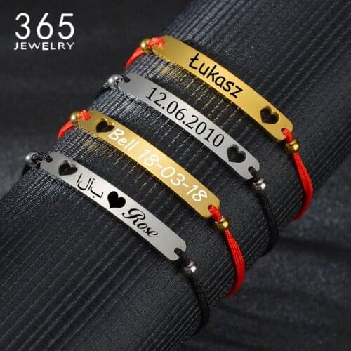 Personalized Engrave Name Bracelet Stainless Steel Customized Letter Heart Adjustable Couple Bangle For Women Girl Jewelry Gift