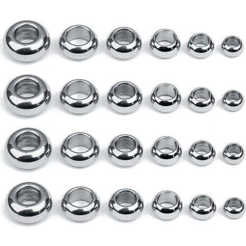 LINSOIR 20pcs/lot Stainless Steel Large Big Hole Beads for Jewelry Making Round Metal Spacer Beads Bracelets Necklace Findings