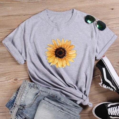 Sunflower Shirt Fashion T-shirt Women Summer Cotton T Shirt Women Harajuku O-neck Ladies Top Tee Shirt Femme Black & White