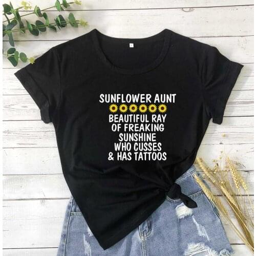 Sunflower aunt, mothers day t shirt gift women fashion pure cotton casual hipster vintage graphic cute youngs street style tees