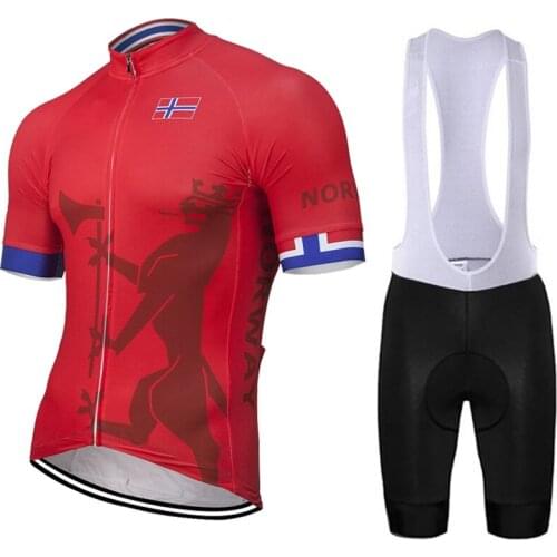 Norway 2021 Outdoor New Red Summer Cycling Jersey Set Bike Road Mountain Race Bicycle Wear Bib Short Breathable 9d Gel Ciclismo