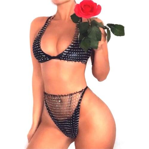 Summer 2Pieces Bikini Swimwears Set Female Sexy Lingerie Set Hollow Out Brassiere Bikini Panties for Women White Black