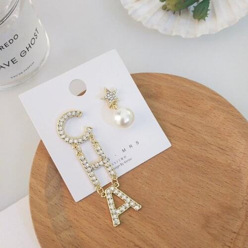 Fashion korean rhinestone letter dangle earrings drop earrings