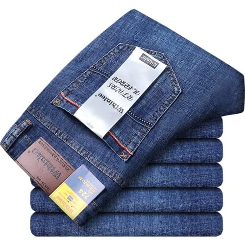 2021 New Mens Stretch Regular Fit Jeans Business Casual Classic Style Fashion Denim Trousers Male Black Blue Pants size 28-40