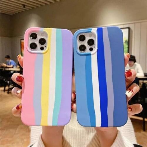 N Colorful Rainbow Case For iPhone 12 11 Pro Max XR XS Max X 8 7 Plus 12Pro 11Pro SE2020 Liquid Silicone Case Mobile Phone Cover