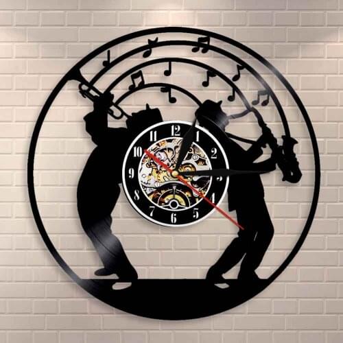 Silent Movement Wall Watch Jazz Music Studio Saxophone Music Themed Vinyl Record Wall Clock Room Wall Art Decor Musician Gift