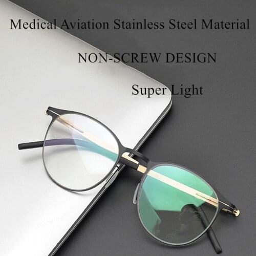 Germany Brand Glasses Men Medical Aviation Stainless Steel Vintage Round Eyeglasses Women Lightweight Spectacle Frame ALEXANDER