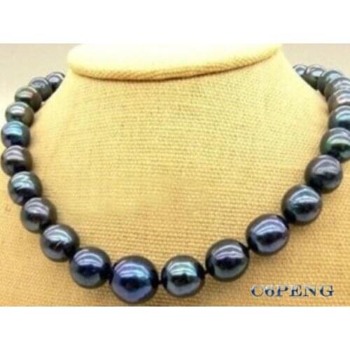 New CC 10-11mm Tahitian Black Natural Pearl pendant Necklace 18" AA