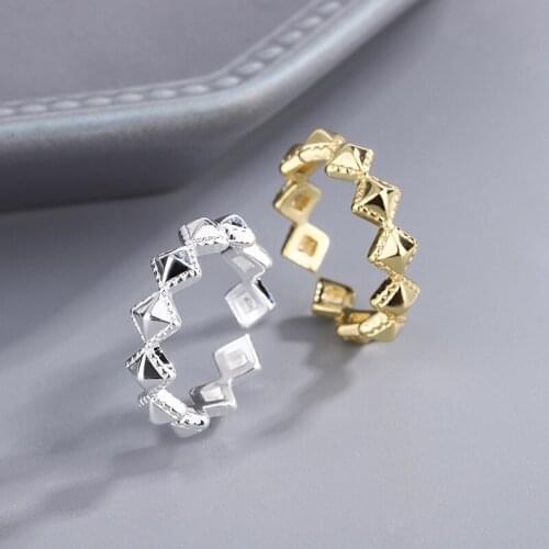 2021 New Arrival Gold And Silver Geometric Rhombus Connected Adjustable Ring Female Wedding Party Tibetan Silver Jewelry Gift
