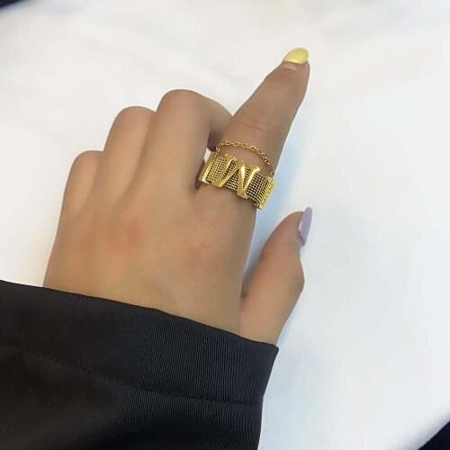 New Fashion Titanium Steel Rings Jewelry Hyperbole Hip Hop Temperament Letter M Lettering Chain Rings For Women