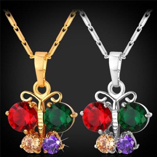 Color Crystal Necklaces For Women Gold Color Fashion Jewelry Cubic Zirconia Butterfly Necklaces & Pendants P1119