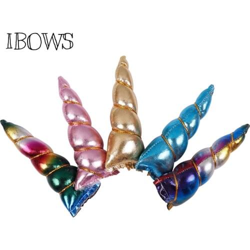 4pcs 10cm Glitter Unicorn Rainbow Leather Horn DIY Children Headband Cartoon Horse Party Girls Hair Band Accessories