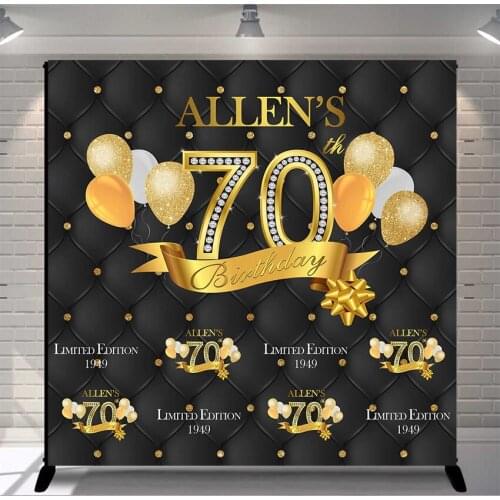 Birthday Party Banner Backdrop Adult Black Gold Balloon Photography Background Custom Decorations Photocall Studio Photoshoot