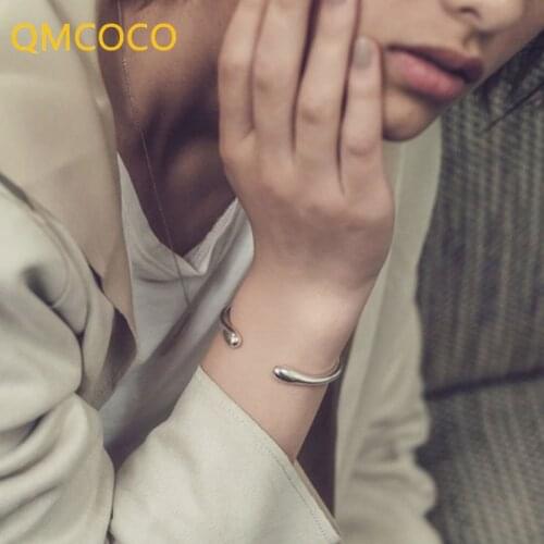 QMCOCO 925 Silver Minimalist Open Adjustable Bangle For Womens Fashion Personality Trend Jewelry Accessories 2021 INS Trendy