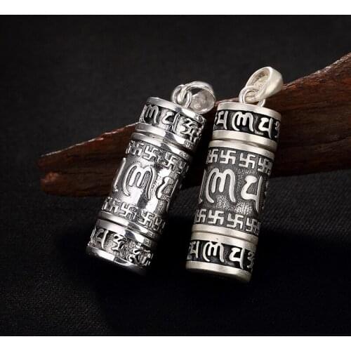 Retro 990 Silver Pendant For Lady Men Ethnic Mantra Buddhism Necklace Pendant For Birthday Gift Freeshipping
