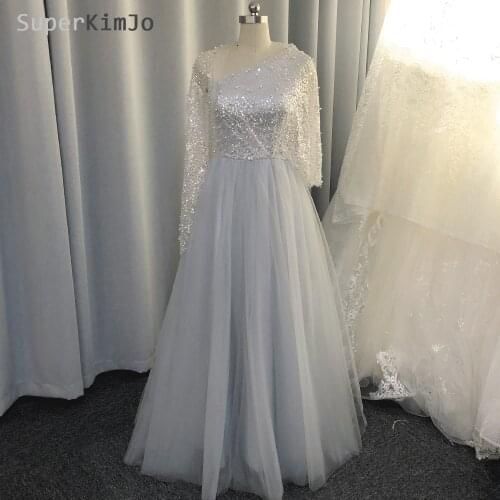 SuperKimJo Luxury Beaded Prom Dresses 2020 Silver Crystals Sequin A Line Arabic Fashion Prom Gown Vestidos De Gala