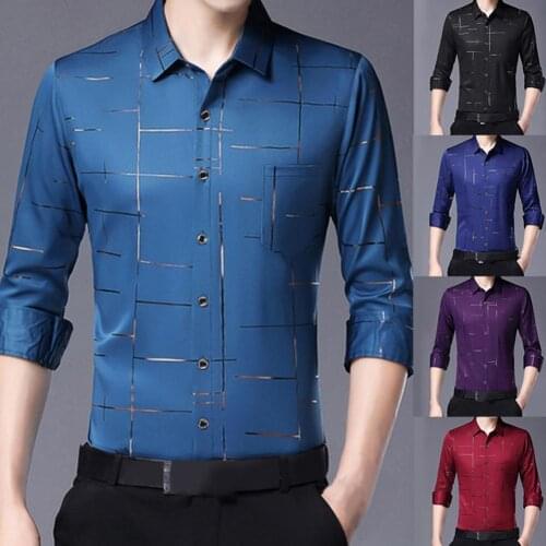 Casual Formal Irregular Stripes Satin Surface Business Shirt Formal Men Dress Shirt Lapel for Business